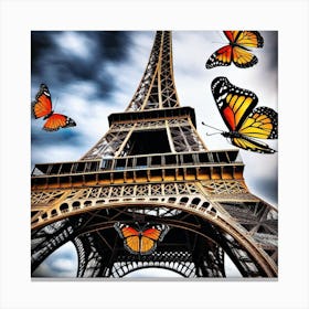 Butterflies On The Eiffel Tower 3 Canvas Print