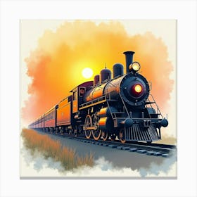 Elegant Train In Watercolor Against A Setting Sun Background 1 Canvas Print