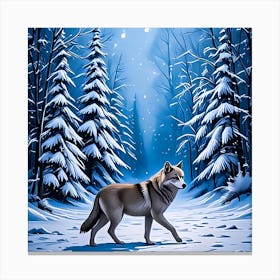 Wolf In Winter Forest Canvas Print