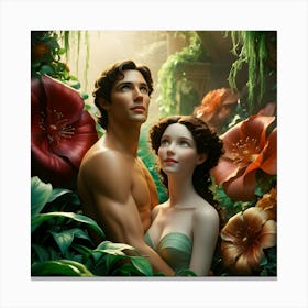 A Mesmerizing And Vivid Cinematic Photograph Of Adam And Eve In The Garden Of Eden 1 Canvas Print