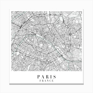 Paris France Street Map Minimal Color Square Canvas Print