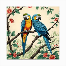 Two Macaws In The Tree Canvas Print