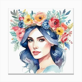 Watercolor Girl With Flowers Canvas Print