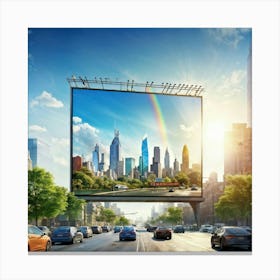 Billboard Ready For Advertisement Dominating An Urban Vista Juxtaposed Against The Backdrop Of To (4) Canvas Print