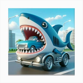 Shark On A Car Canvas Print