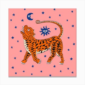 Tiger Temple Stars Pink Square Canvas Print