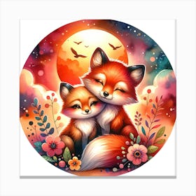 Two foxes a larger one with its head resting Canvas Print