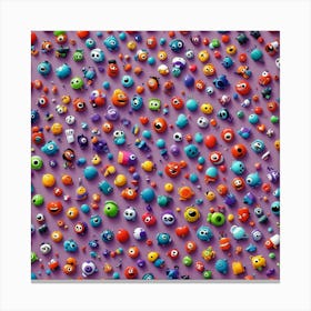 Monsters On A Purple Background Canvas Print