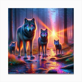 Mystical Forest Wolves Seeking Mushrooms and Crystals 4 Canvas Print