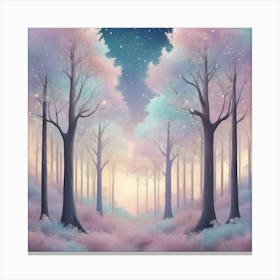 A Fantasy Forest With Twinkling Stars In Pastel Tone S 3 Canvas Print