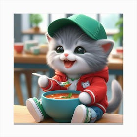 Cute Kitten Eating Soup Canvas Print