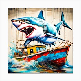 Shark On A Boat Canvas Print