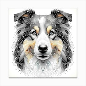 Australian Collie Head - Abstract Line Art Illustration 51 Canvas Print