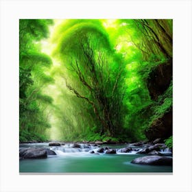 The Beauty Of Tropical Forests On Both Sides Of The River Canvas Print