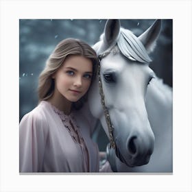 Beautiful Girl With A Horse Canvas Print