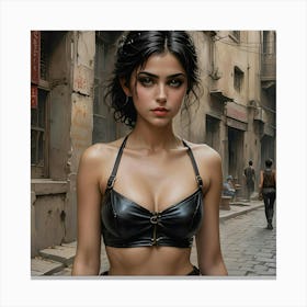 Sexy Girl In Leather Canvas Print