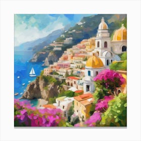 Amalfi Coast Impressions Sunny Day In Vibrant Oil (7) Canvas Print