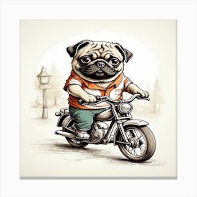 Pug On A Motorcycle Canvas Print