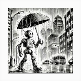 Robot In The Rain 2 Canvas Print