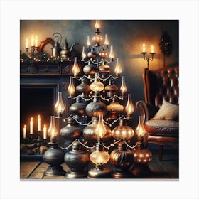 Antique oil lamps Christmas Tree Canvas Print