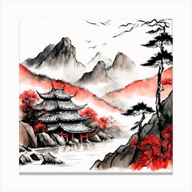 Chinese Landscape Mountains Ink Painting (64) Canvas Print