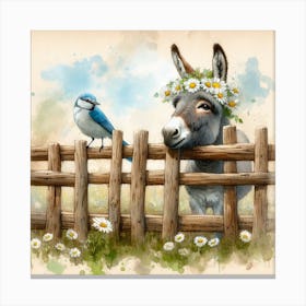 Donkey And Bluebird 1 Canvas Print