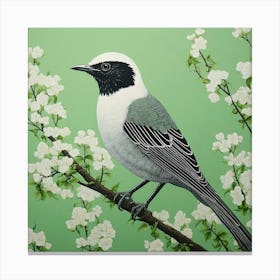 Ohara Koson Inspired Bird Painting Mockingbird 1 Square Canvas Print