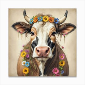 Cow With Flowers 9 Canvas Print