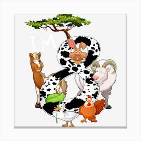 Kids 8 Years Old Farm Theme Animals 8th Birthday Boys Girls Canvas Print