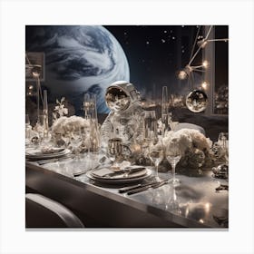 Space Dinner with An Astronaut Canvas Print