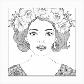 Portrait Of A Woman With Flowers Canvas Print