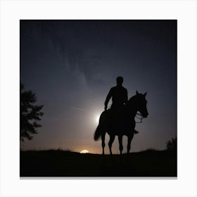 Silhouette Of A Horse Rider At Night Canvas Print