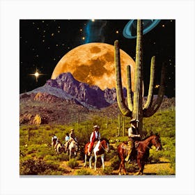 Cowboys In Space Square Canvas Print