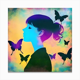 Silhouette Of A Woman With Butterflies Canvas Print