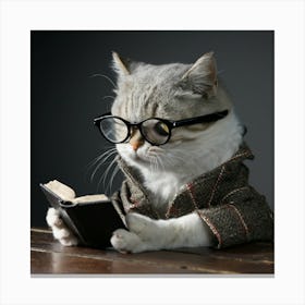 Cat Reading Book Canvas Print