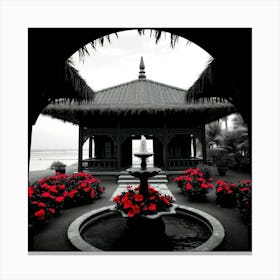 Gazebo With Red Flowers Canvas Print