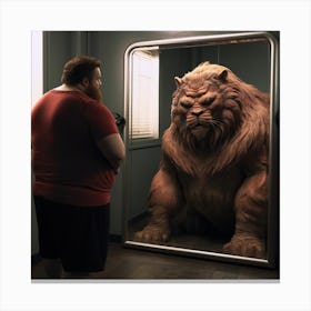Lion In A Mirror Canvas Print