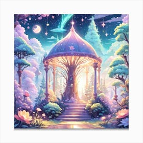 A Fantasy Forest With Twinkling Stars In Pastel Tone Square Composition 117 Canvas Print