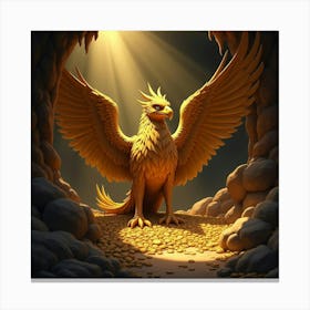 A Golden Griffin Guarding A Treasure Hoard In A Sunlit Cave 1 Canvas Print