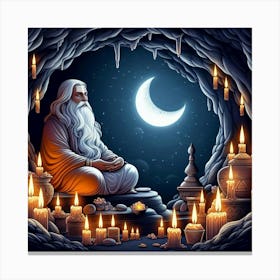 Guru In Cave With Candles Canvas Print