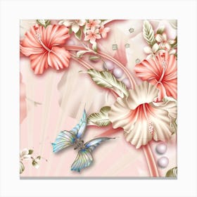Glory Floral Exotic Butterfly Exquisite Fancy Pink Flowers Canvas Print
