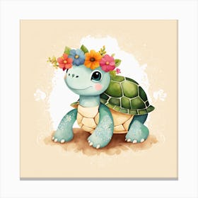 Floral Baby Turtle Nursery Illustration (26) Canvas Print
