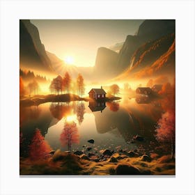 Autumn House In A Lake Canvas Print