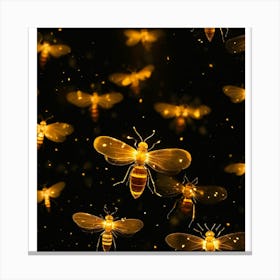 Bees On Black Background Canvas Print
