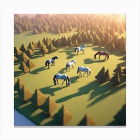 Low Poly Horses In The Forest Canvas Print