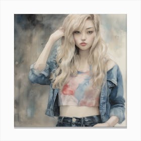 Girl In Denim Jacket 1 Canvas Print