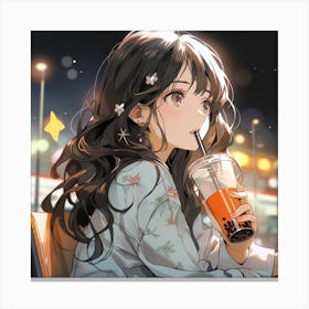 Anime Girl Drinking Coffee Canvas Print