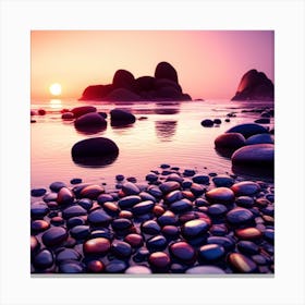 Pebbles On The Beach At Sunset Canvas Print