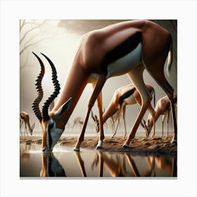 Antelopes Drinking Water Canvas Print