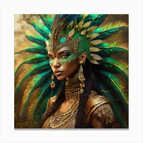 Firefly A Modern Illustration Of A Fierce Native American Warrior Peacock Iguana Hybrid Femme Fatale (6) Canvas Print